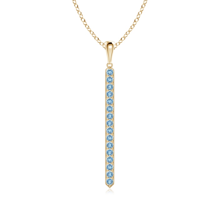 2mm AAAA Pavé-Set Aquamarine Bar Pendant with Milgrain in Yellow Gold