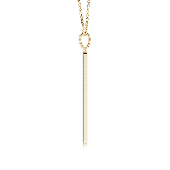 2mm AAAA Pavé-Set Aquamarine Bar Pendant with Milgrain in Yellow Gold product image