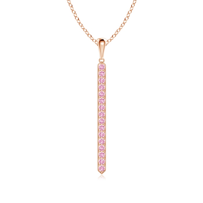 2mm A Pavé-Set Pink Tourmaline Bar Pendant with Milgrain in 9K Rose Gold 