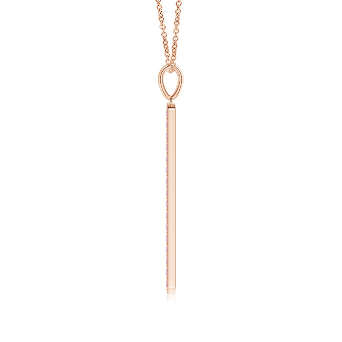 2mm A Pavé-Set Pink Tourmaline Bar Pendant with Milgrain in 9K Rose Gold product image