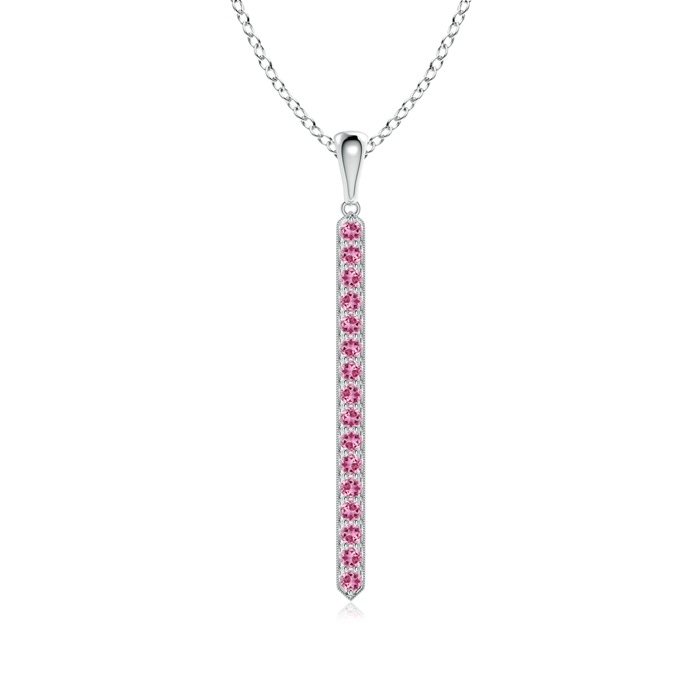 2mm AAA Pavé-Set Pink Tourmaline Bar Pendant with Milgrain in White Gold 