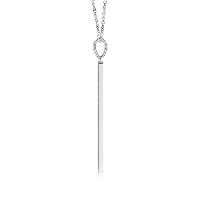 2mm AAA Pavé-Set Pink Tourmaline Bar Pendant with Milgrain in White Gold product image