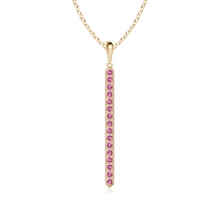 2mm AAA Pavé-Set Pink Tourmaline Bar Pendant with Milgrain in Yellow Gold