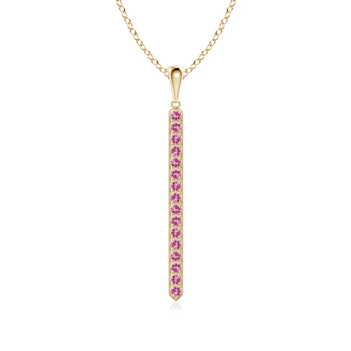2mm AAA Pavé-Set Pink Tourmaline Bar Pendant with Milgrain in Yellow Gold 