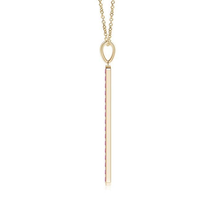 2mm AAA Pavé-Set Pink Tourmaline Bar Pendant with Milgrain in Yellow Gold Product Image