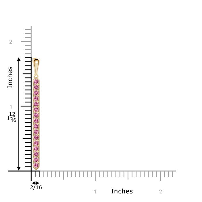 2mm AAA Pavé-Set Pink Tourmaline Bar Pendant with Milgrain in Yellow Gold - ruler