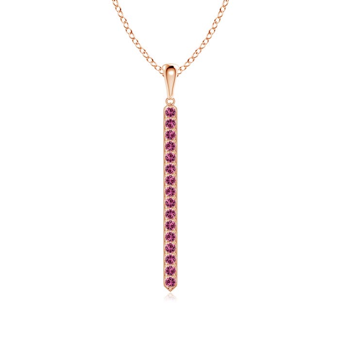 2mm AAAA Pavé-Set Pink Tourmaline Bar Pendant with Milgrain in Rose Gold