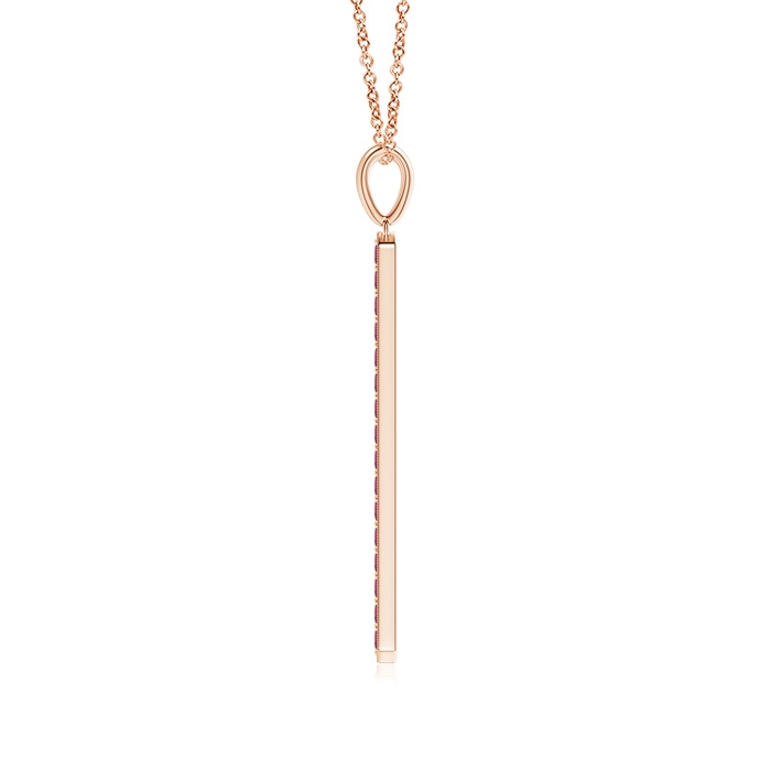 2mm AAAA Pavé-Set Pink Tourmaline Bar Pendant with Milgrain in Rose Gold Product Image