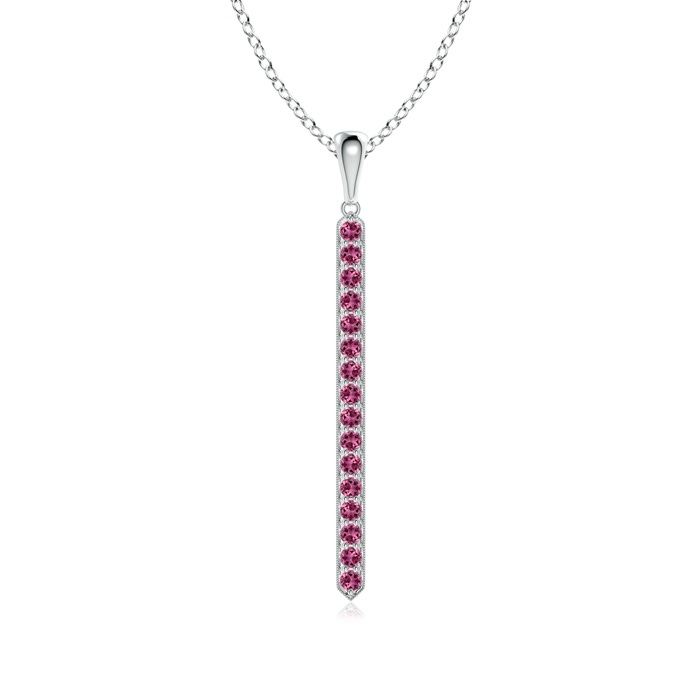 2mm AAAA Pavé-Set Pink Tourmaline Bar Pendant with Milgrain in White Gold