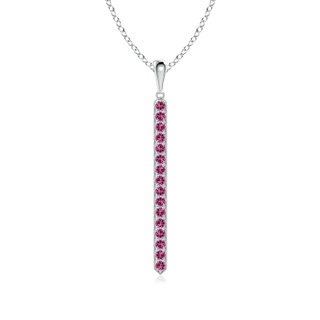 2mm AAAA Pavé-Set Pink Tourmaline Bar Pendant with Milgrain in White Gold