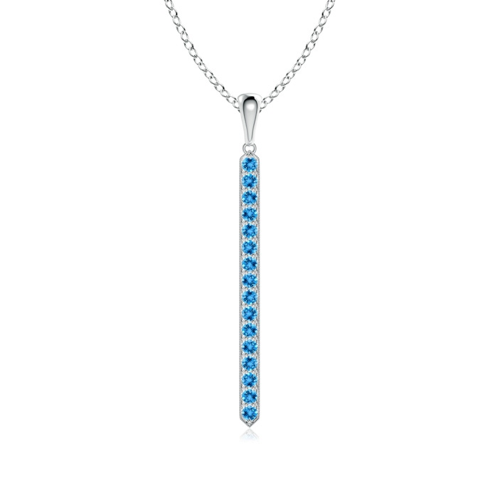 2mm AAA Pavé-Set Swiss Blue Topaz Bar Pendant with Milgrain in White Gold