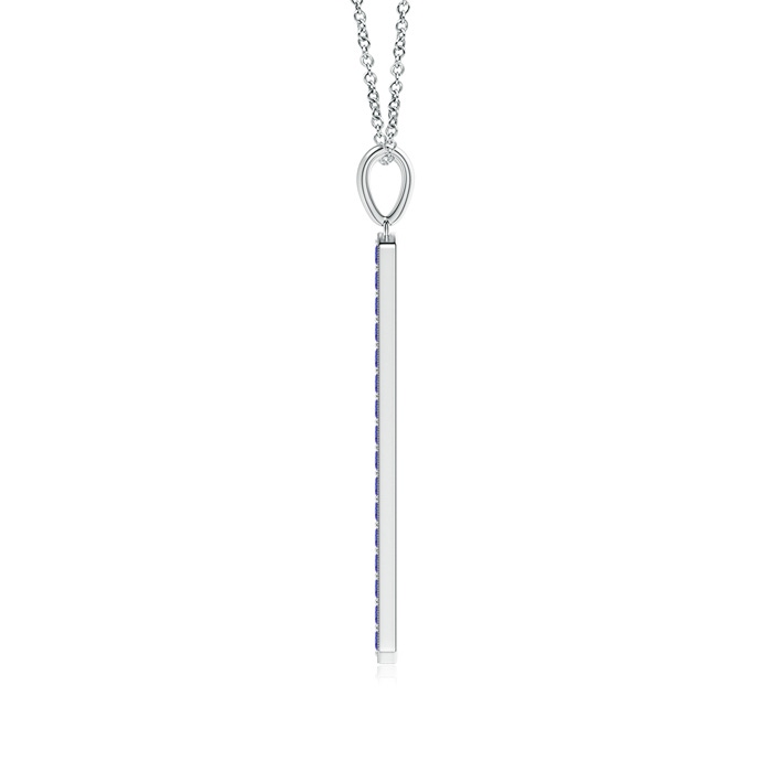 2mm AAA Pavé-Set Tanzanite Bar Pendant with Milgrain in White Gold product image