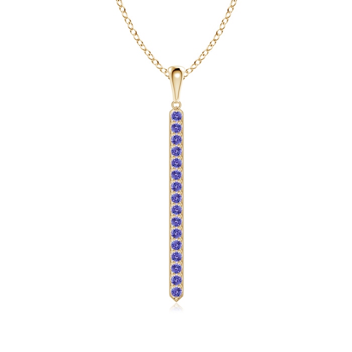2mm AAA Pavé-Set Tanzanite Bar Pendant with Milgrain in Yellow Gold 