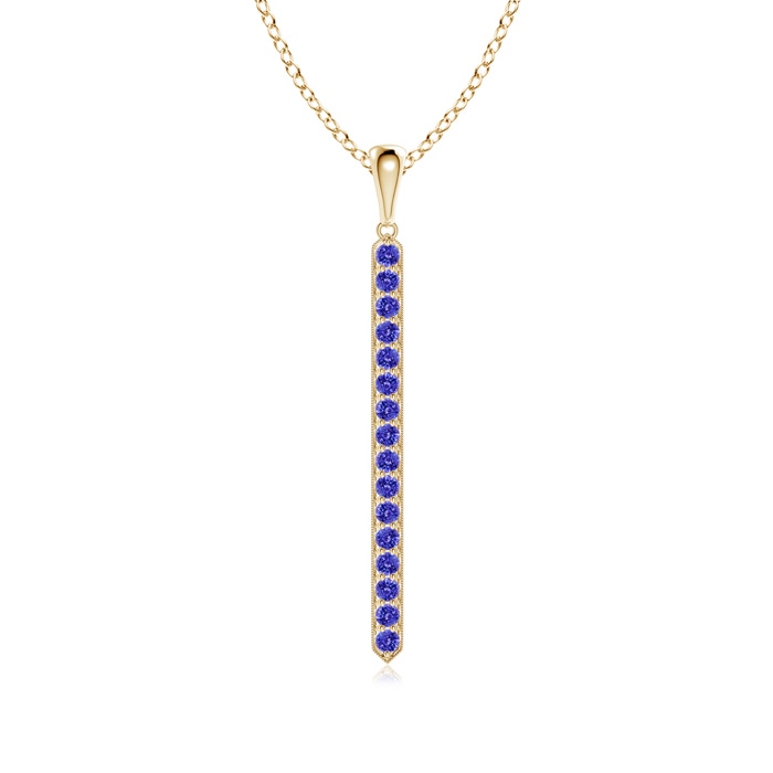 2mm AAAA Pavé-Set Tanzanite Bar Pendant with Milgrain in Yellow Gold