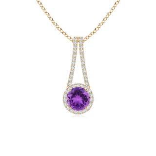 6mm AAA Amethyst and Diamond Halo Inverted V-Bale Pendant in Yellow Gold