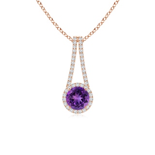 6mm AAAA Amethyst and Diamond Halo Inverted V-Bale Pendant in Rose Gold