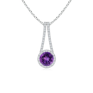 6mm AAAA Amethyst and Diamond Halo Inverted V-Bale Pendant in White Gold