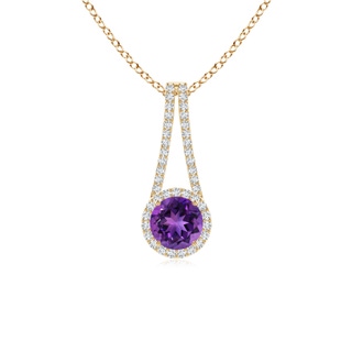 6mm AAAA Amethyst and Diamond Halo Inverted V-Bale Pendant in Yellow Gold