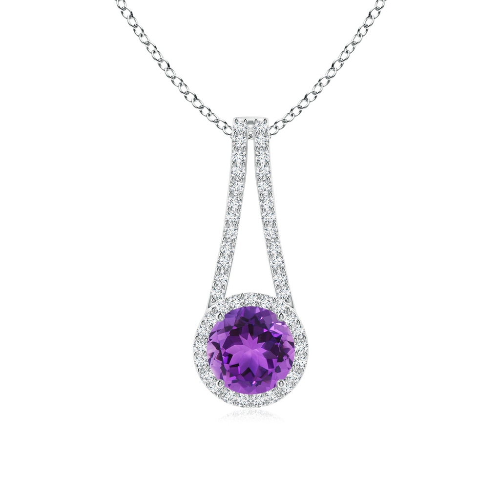 7mm AAA Amethyst and Diamond Halo Inverted V-Bale Pendant in White Gold