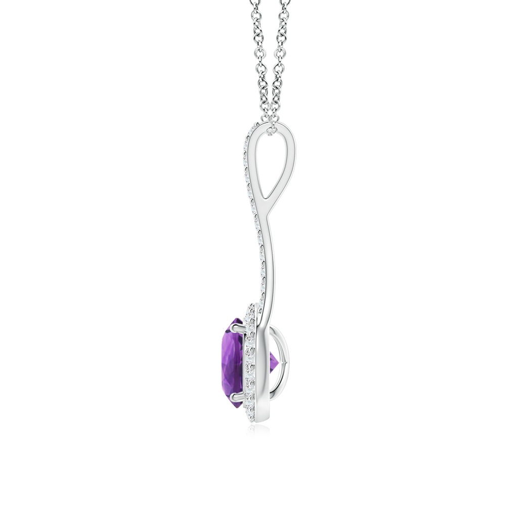 7mm AAA Amethyst and Diamond Halo Inverted V-Bale Pendant in White Gold Side1