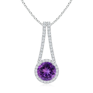 8mm AAAA Amethyst and Diamond Halo Inverted V-Bale Pendant in P950 Platinum