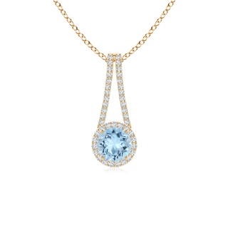 6mm AAA Aquamarine and Diamond Halo Inverted V-Bale Pendant in Yellow Gold