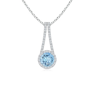 6mm AAAA Aquamarine and Diamond Halo Inverted V-Bale Pendant in White Gold