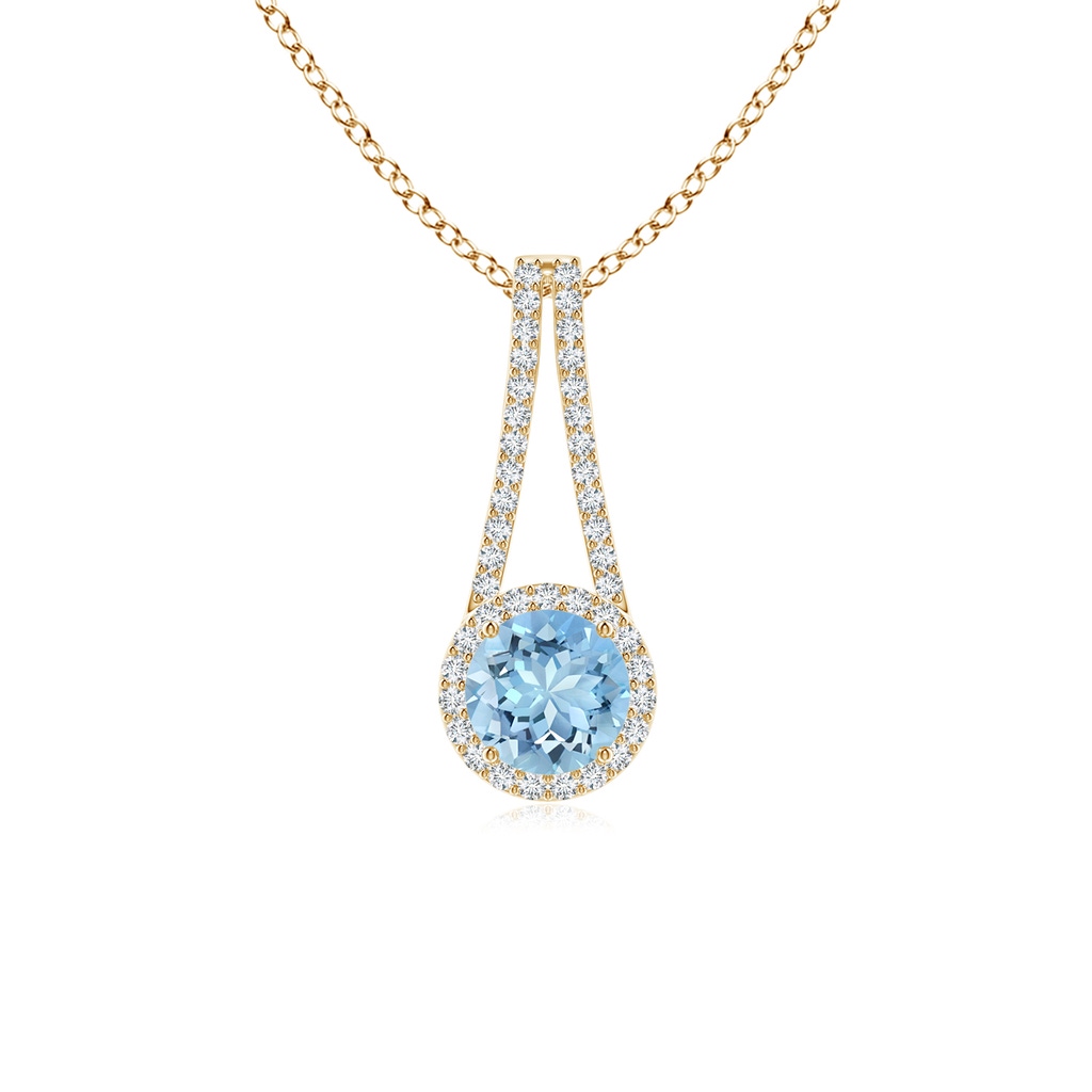 6mm AAAA Aquamarine and Diamond Halo Inverted V-Bale Pendant in Yellow Gold