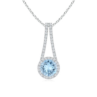 7mm AAA Aquamarine and Diamond Halo Inverted V-Bale Pendant in White Gold