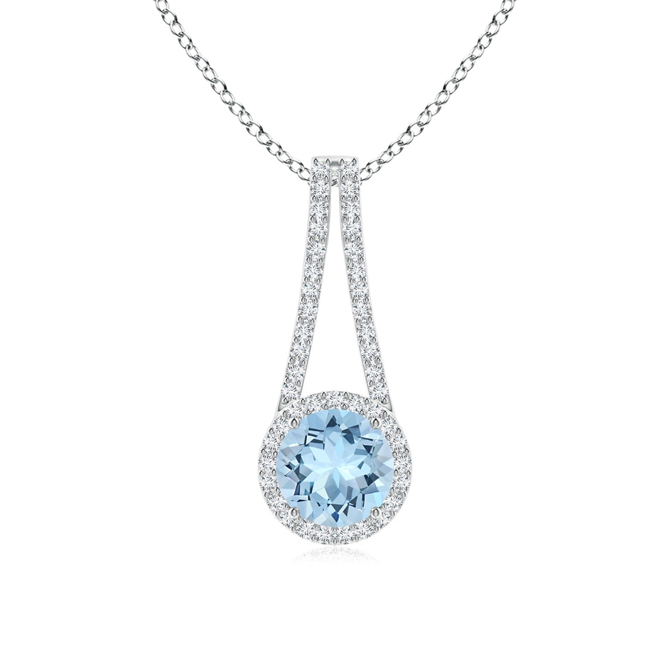 7mm AAA Aquamarine and Diamond Halo Inverted V-Bale Pendant in White Gold 