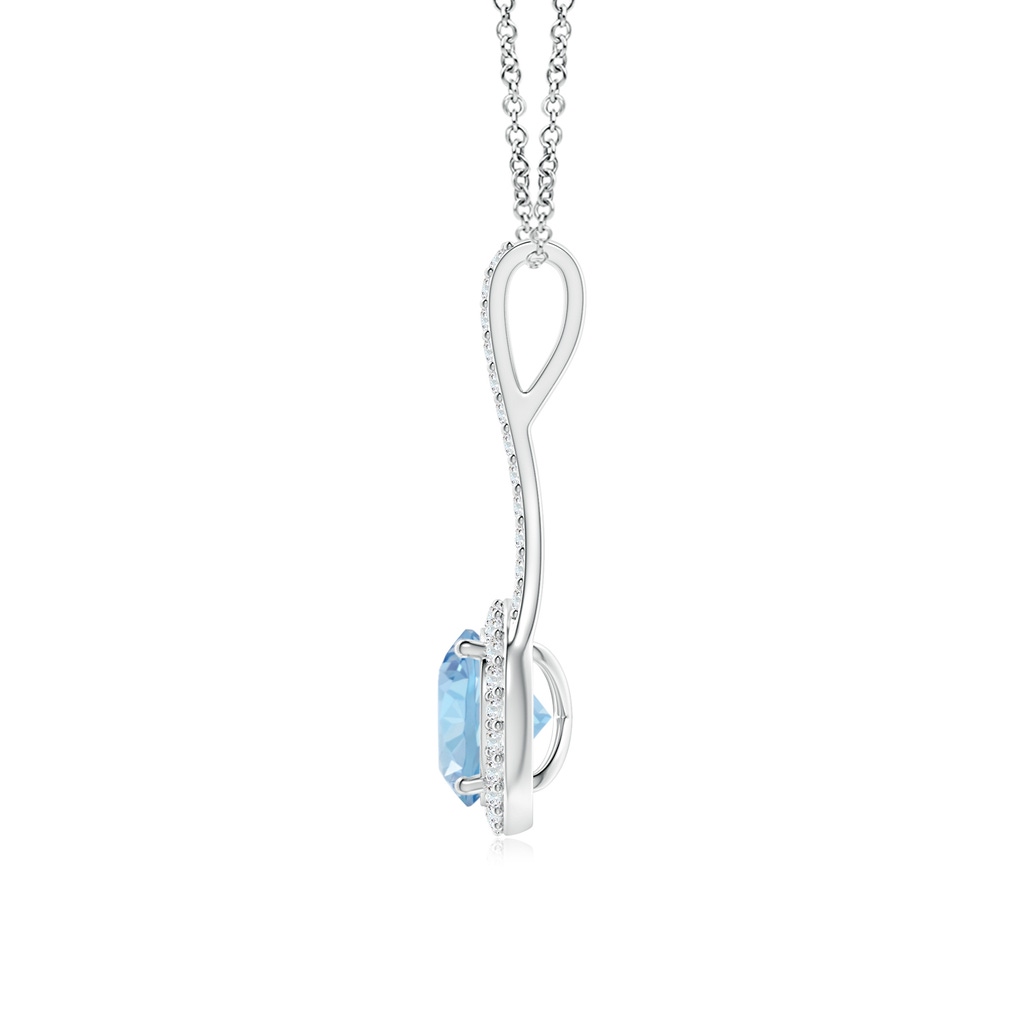 7mm AAA Aquamarine and Diamond Halo Inverted V-Bale Pendant in White Gold Side1