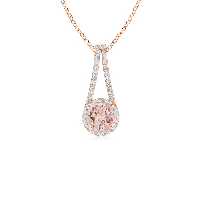 6mm AAA Morganite and Diamond Halo Inverted V-Bale Pendant in Rose Gold