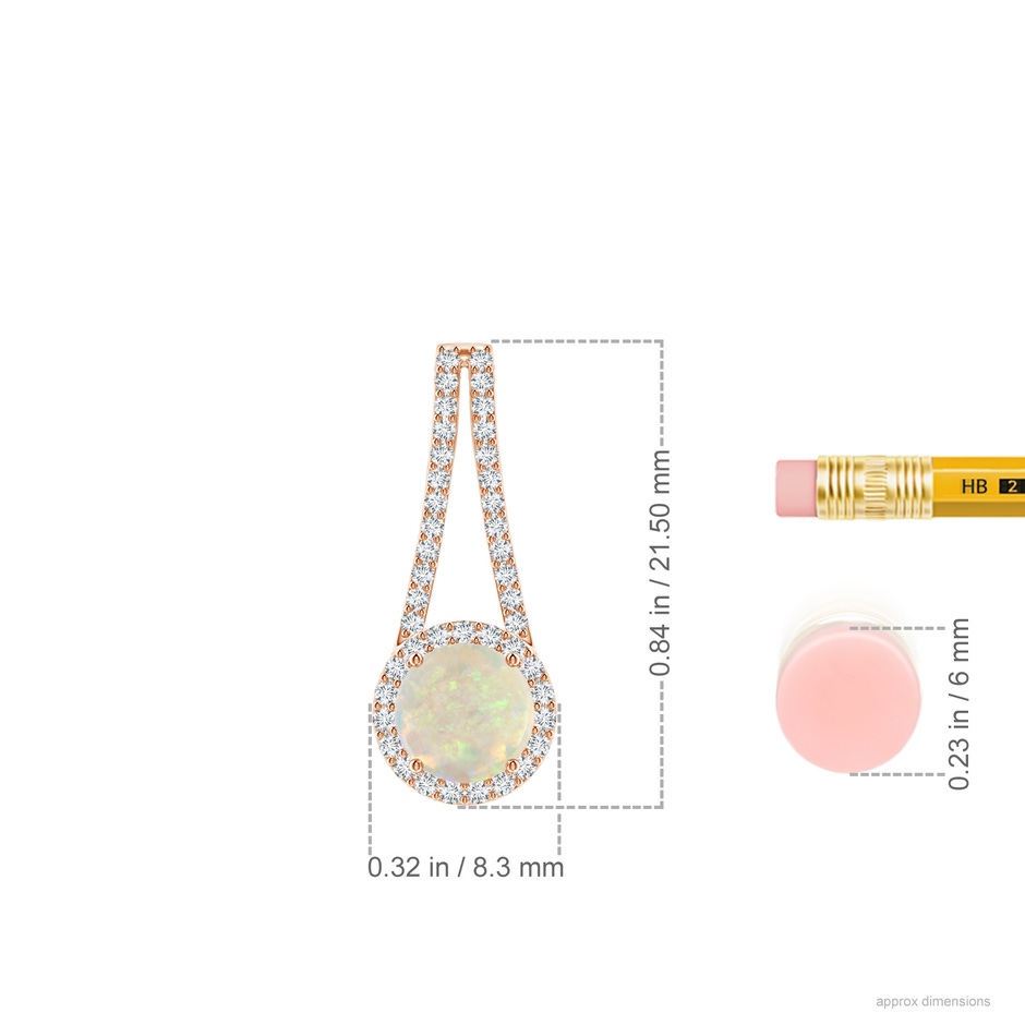 6mm AAA Opal and Diamond Halo Inverted V-Bale Pendant in Rose Gold ruler