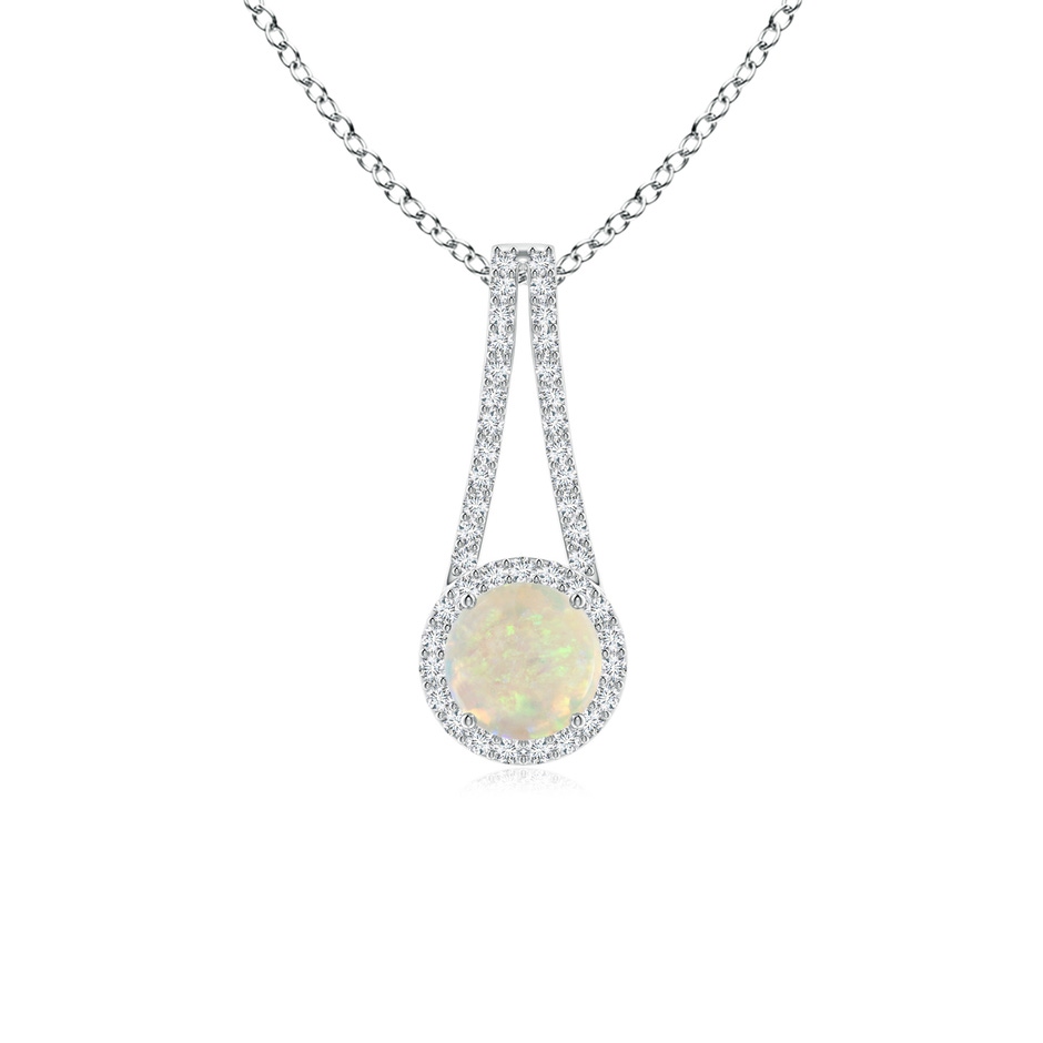 6mm AAA Opal and Diamond Halo Inverted V-Bale Pendant in White Gold 
