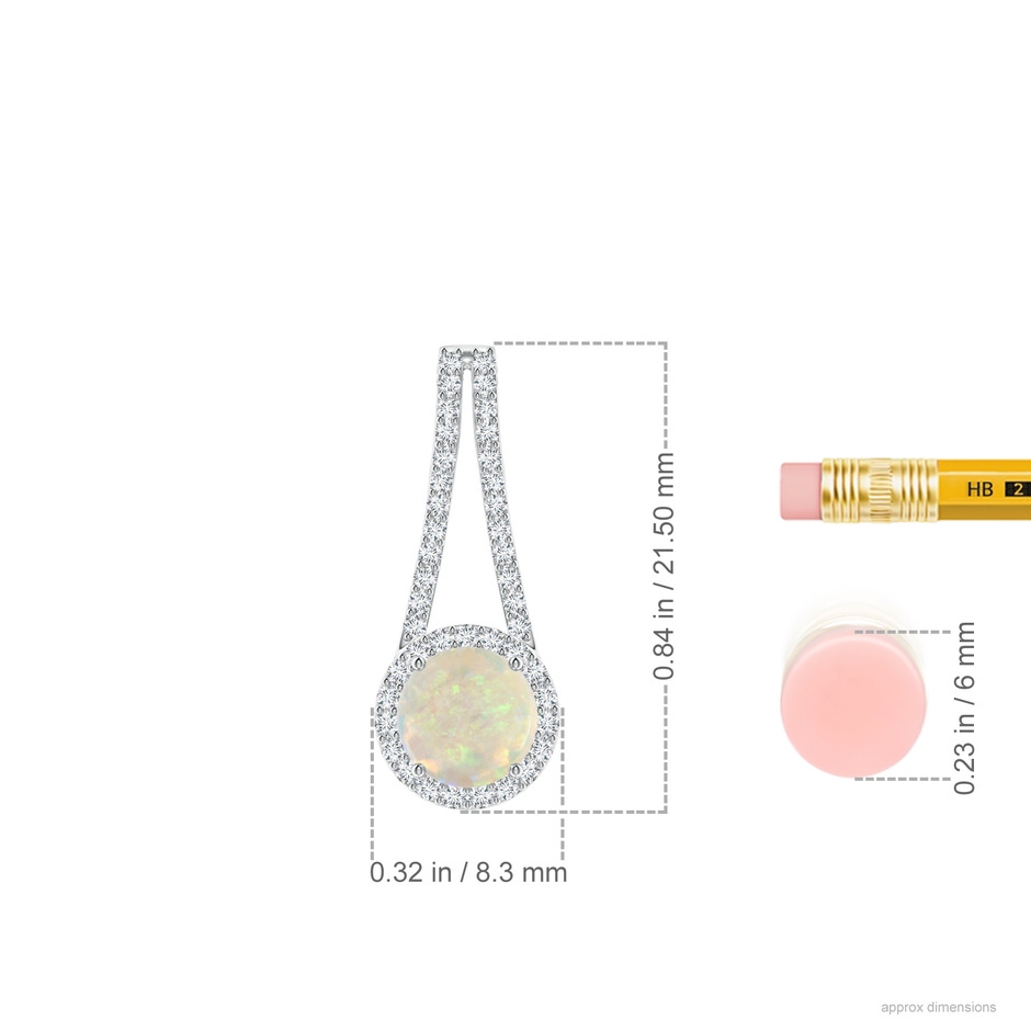 6mm AAA Opal and Diamond Halo Inverted V-Bale Pendant in White Gold ruler