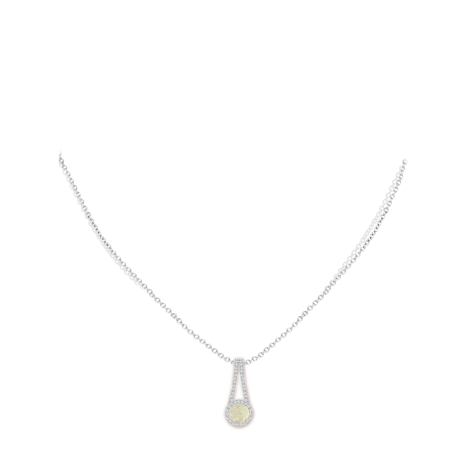 6mm AAA Opal and Diamond Halo Inverted V-Bale Pendant in White Gold pen