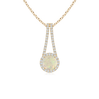 6mm AAA Opal and Diamond Halo Inverted V-Bale Pendant in Yellow Gold