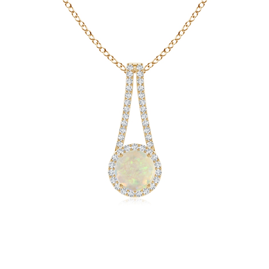 6mm AAA Opal and Diamond Halo Inverted V-Bale Pendant in Yellow Gold 