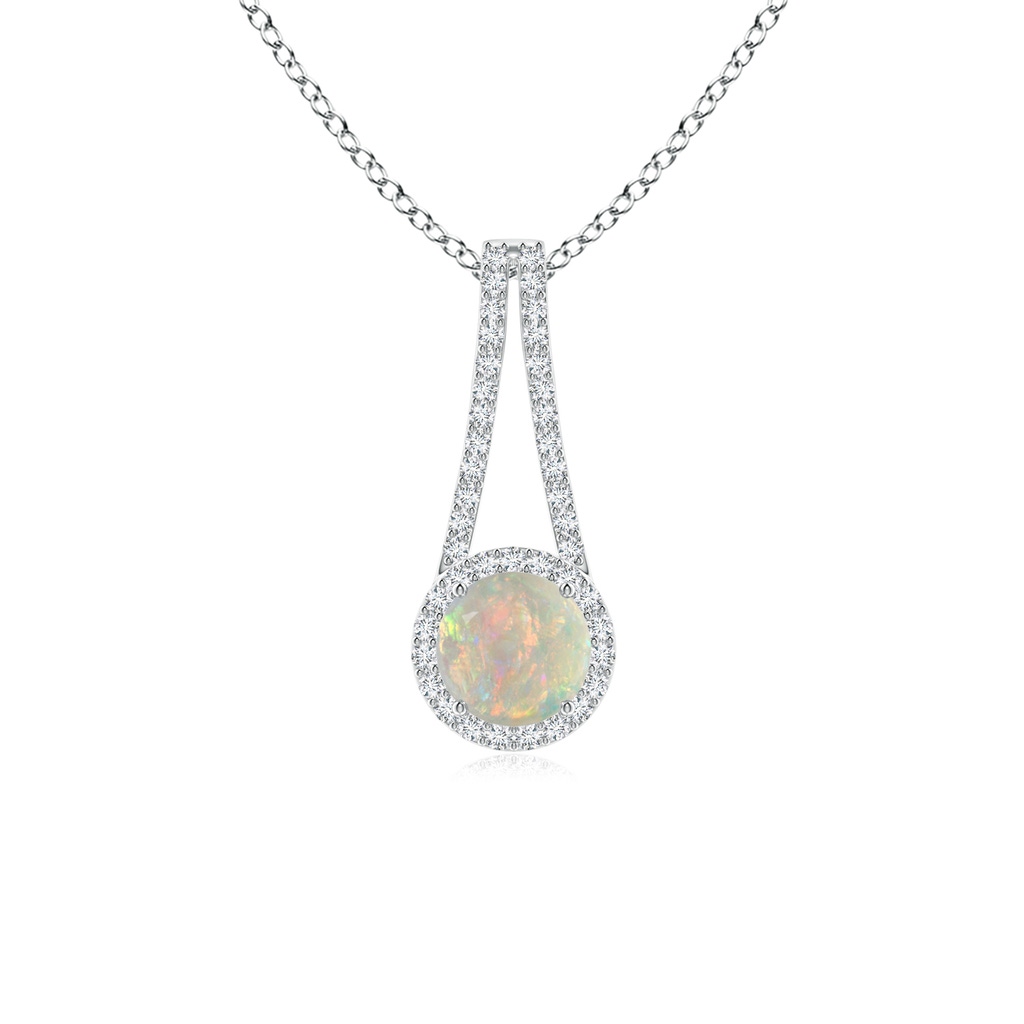 6mm AAAA Opal and Diamond Halo Inverted V-Bale Pendant in P950 Platinum