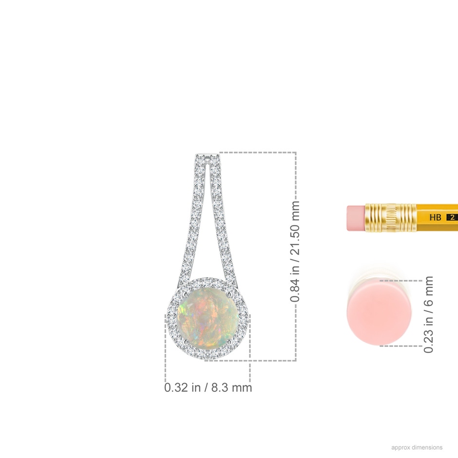 6mm AAAA Opal and Diamond Halo Inverted V-Bale Pendant in P950 Platinum ruler
