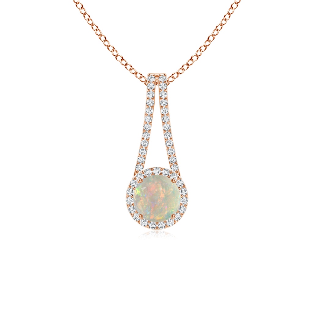6mm AAAA Opal and Diamond Halo Inverted V-Bale Pendant in Rose Gold
