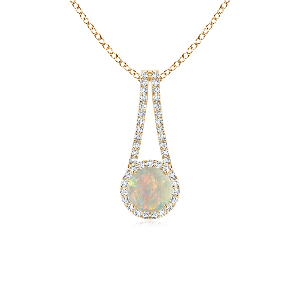 6mm AAAA Opal and Diamond Halo Inverted V-Bale Pendant in Yellow Gold