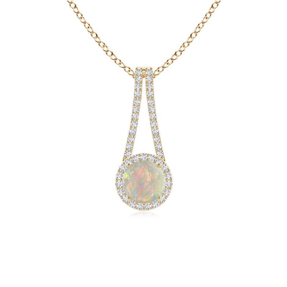 6mm AAAA Opal and Diamond Halo Inverted V-Bale Pendant in Yellow Gold 