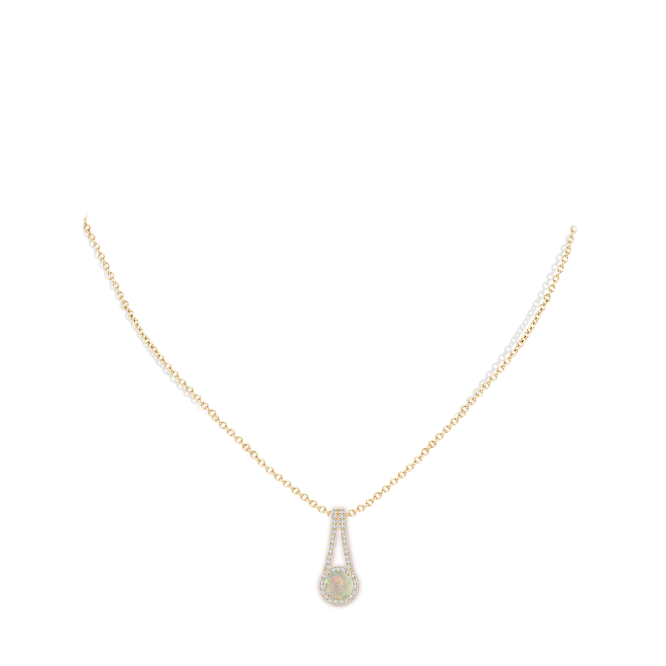 6mm AAAA Opal and Diamond Halo Inverted V-Bale Pendant in Yellow Gold pen