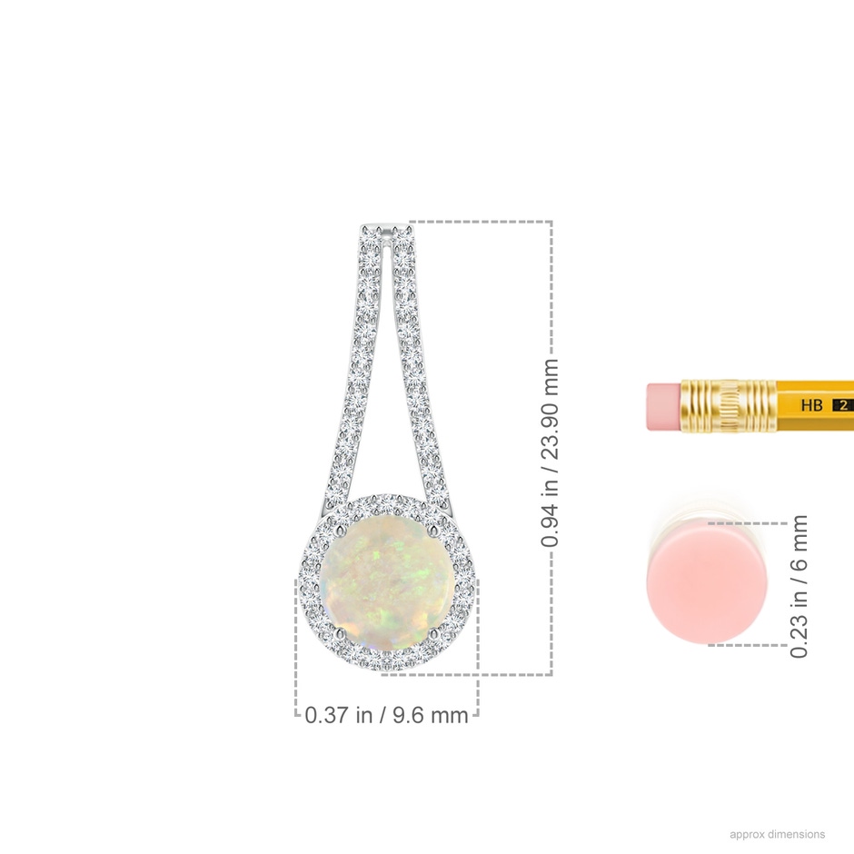 7mm AAA Opal and Diamond Halo Inverted V-Bale Pendant in P950 Platinum ruler
