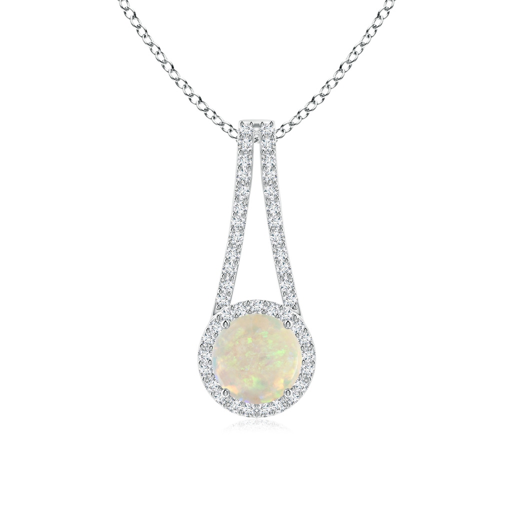 7mm AAA Opal and Diamond Halo Inverted V-Bale Pendant in White Gold