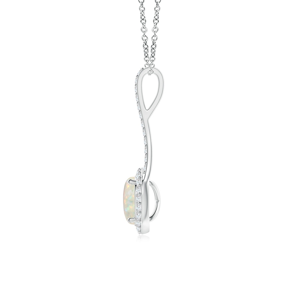 7mm AAA Opal and Diamond Halo Inverted V-Bale Pendant in White Gold side1