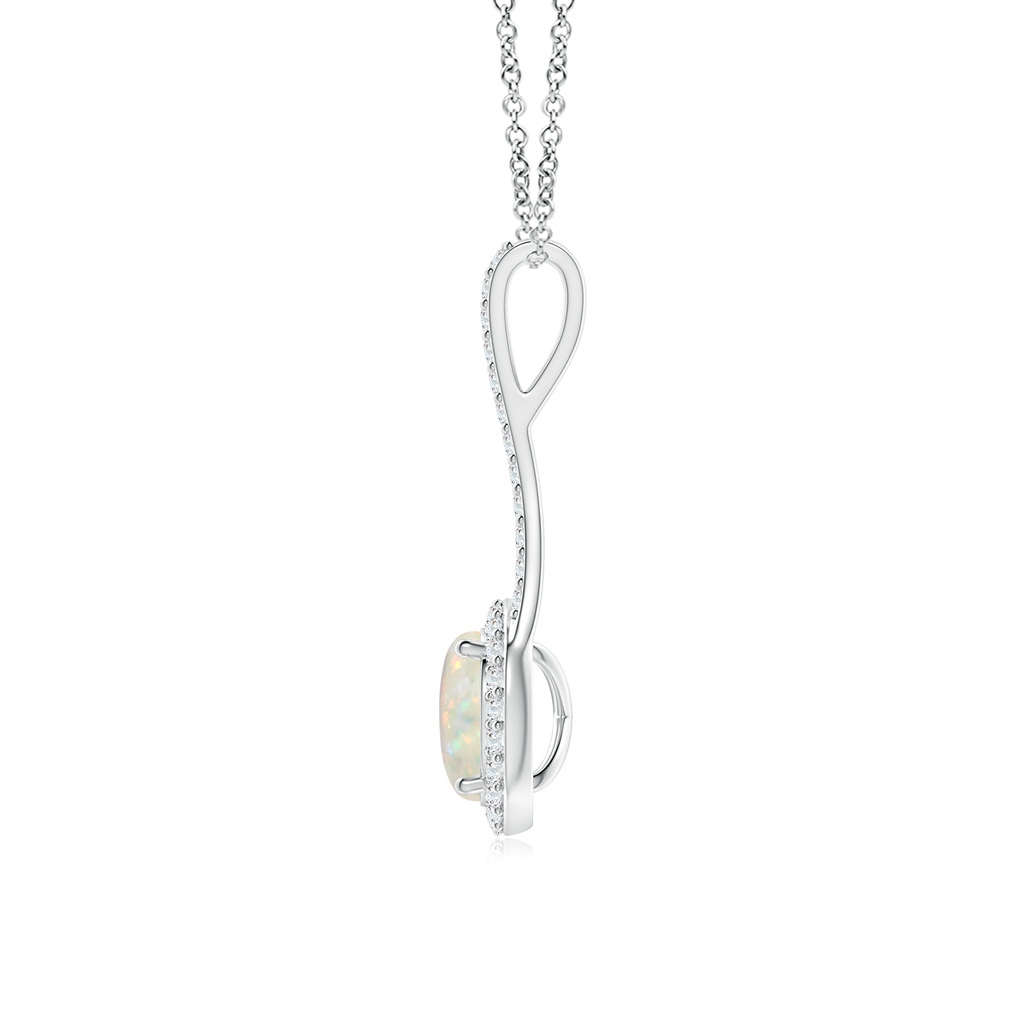 7mm AAA Opal and Diamond Halo Inverted V-Bale Pendant in White Gold - side 199