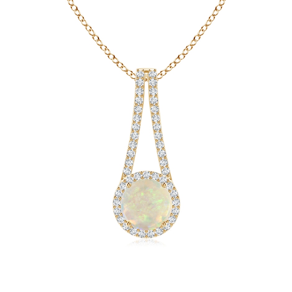 7mm AAA Opal and Diamond Halo Inverted V-Bale Pendant in Yellow Gold 