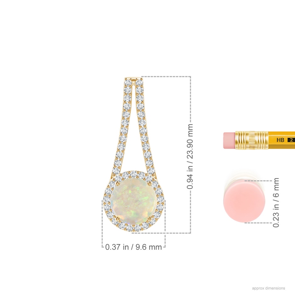 7mm AAA Opal and Diamond Halo Inverted V-Bale Pendant in Yellow Gold ruler